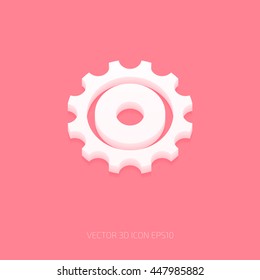 Vector white plastic cog wheel 3d icon on pink background