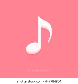 Vector white plastic musical note 3d icon on pink background