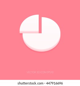 Vector white plastic pie chart 3d icon on pink background