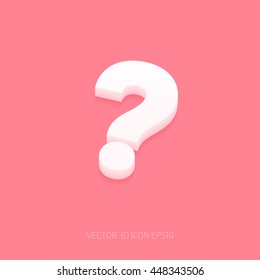 Vector white plastic question mark 3d icon on pink background