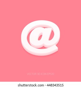 Vector white plastic at sign 3d icon on pink background