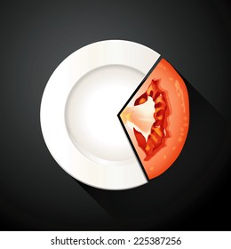 Vector of White Plate and Tomato Pie Chart.