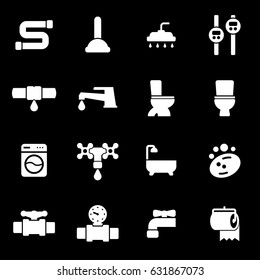 Vector white plumbing icons set on black background