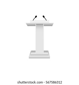 Vector White Podium Tribune Rostrum Stand with Microphones Isolated