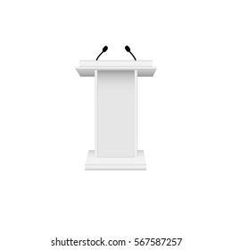 Vector White Podium Tribune Rostrum Stand with Microphones Isolated
