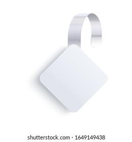 Vector white point of sale wobbler tag, supermarket promotions, store pricing, product advertising sticker background template. Retail discount rhombus label, empty paper advertisement mockup.