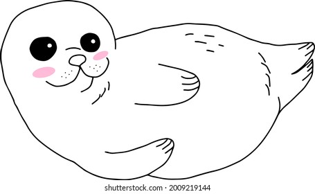 vector white polar seal with ruddy cheeks. Vector isolated hand drawing fur seal