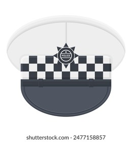 Sombrero de policía blanco de Vector con placa de policía. Sombrero de policía delantero. Icono de sombrero de policía.