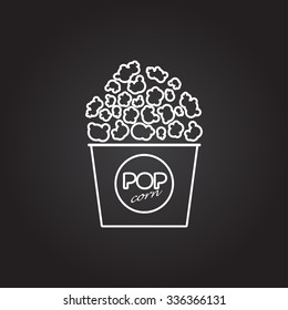 Vector white pop corn icon on dark background 