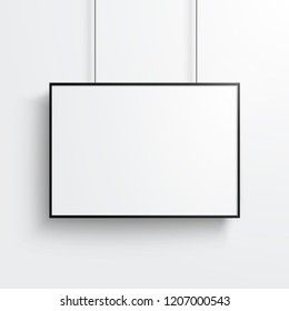 Vector White Poster With Black Frame Mockup On Grey Wall