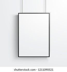 Vector White Poster With Black Frame Mockup On Grey Wall