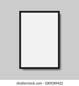 Vector White Poster Mockup With Black Frame On Grey Wall