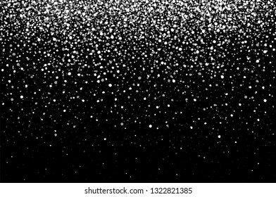 Vector of a white powder coming down, isolated on black, dark background. Abstract design of falling dust cloud.