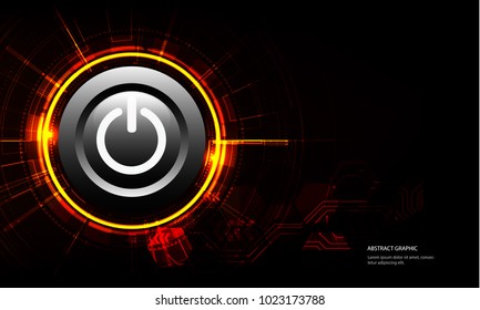 Vector White Power Button On Technology Background.