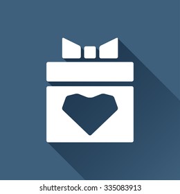 Vector white present heart icon on dark background 