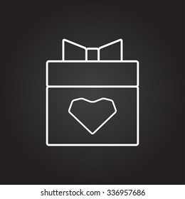 Vector white present heart icon on dark background 