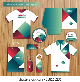 Vector white promotional souvenirs design for company with red, green  elements. Elements of stationery. Eps 10