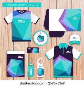 Vector white promotional souvenirs design for company with blue, violet   elements. Elements of stationery. Eps 10
