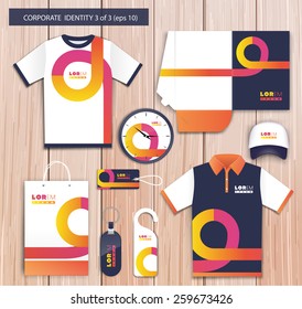 Vector white promotional souvenirs design for company with yellow, pink  elements. Elements of stationery. Eps 10