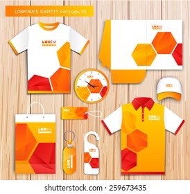 Vector white promotional souvenirs design for company with red, orange, yellow  elements. Elements of stationery. Eps 10