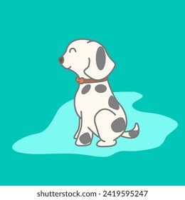 vector de un cachorro blanco con sentada punteada negra y caracter sonriente lindo bueno para el libro de dibujos o la ropa de bebé