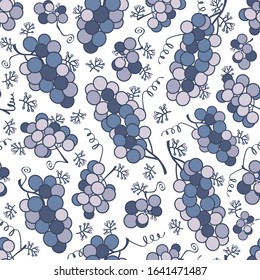 Vector white purple grapes seamless pattern print background.