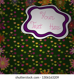 Vector. White, purple and green on colors. Doodles pattern. Seamless Abstract interesting background. Tender fabric pattern.