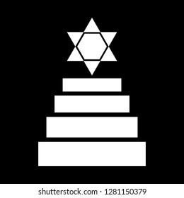 Vector white pyramid flat icon with jewish star on black background