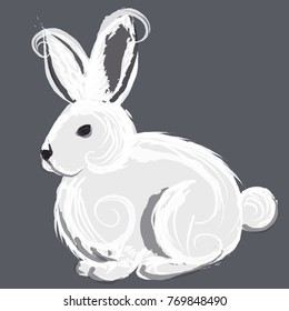 Vector white rabbit made with artistic brush strokes. 