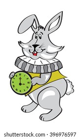 Vector White Rabbit with watch. Alice in wonderland cartoon. 