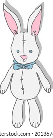 vector white rabbits doll toys with bows and eyes with buttons Background for nursery, children's things, fabrics, prints.