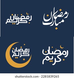 Vektor White Ramadan Kareem Grußkarte mit Orange Design Elements Design.