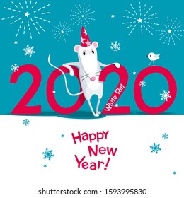 Vector White Rat, Chinese zodiac symbol of the New Year 2020