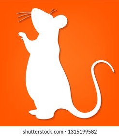Vector white rat or mouse white silhouette cut out paper illustration