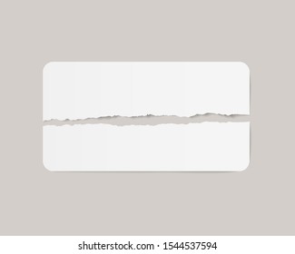 Vector white realistic paper adhesive sticker torn on two pieces on transparent background.