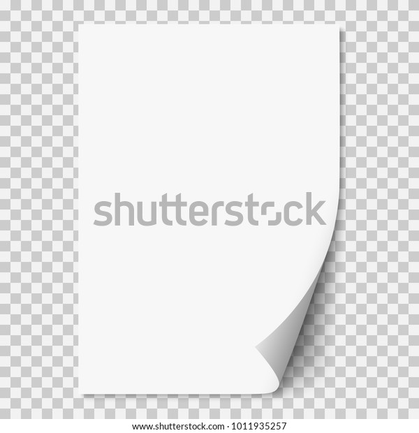 Vector white\
realistic paper page with curled corner. Paper sheet folded with\
soft shadows on light transparent background. A4 page mock up. 3d\
illustration. Template for your\
design.