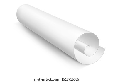 Vector white realistic paper roll. Medieval rolled parchment