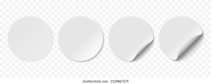 Vector white realistic paper stickers isolated on white background. Set of round stickers curved with soft shadows. 3D illustration for your design.