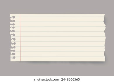 Vector white realistic paper with torn edges on transparent background.