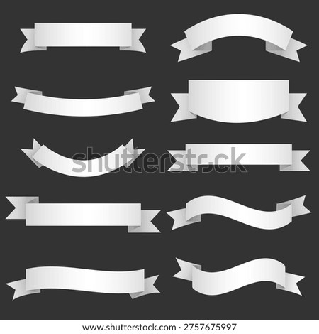 Vector white realistic ribbon banners. A set of ribbon banners with labels, tags, and quality badges. An element for your design.