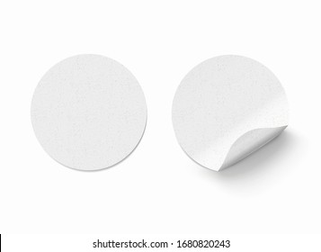 Vector white realistic round paper adhesive stickers with curved corner and grain texture on transparent background.