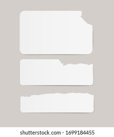 Vector white realistic vitage torn paper adhesive stickers on transparent background.