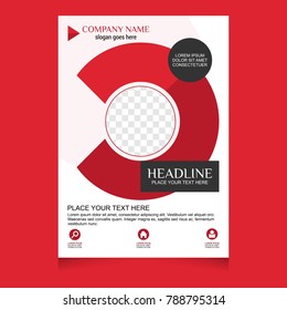Vector White and Red Brochure Flyer design Layout template, size A4, Curve design, Blue color front page and back page, infographics.Easy to use and edit.