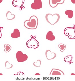Vector White and Red Love Hearts seamless pattern background