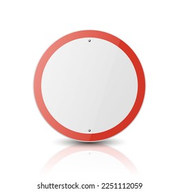 Vector White and Red Round Glossy Prohibition Stop Sign - Warning, Danger Sign Frame Icon with Reflection Closeup Isolated on White Background. Dangerous Plate Design Template of Road Sign, Front View