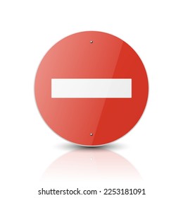 Vector White and Red Round Glossy Prohibition Stop Sign - Warning, Danger Sign Frame Icon with Reflection Closeup Isolated on White Background. Dangerous Plate Design Template of Road Sign, Front View