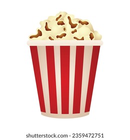 Vector white and red striped bucket of popcorn kernels close up side view isolated