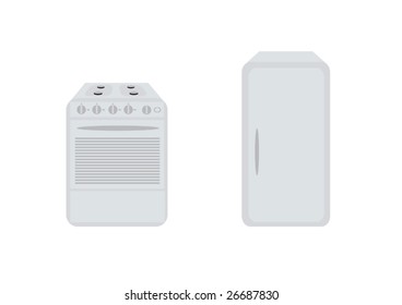 Vector white refrigerator and gas-stove