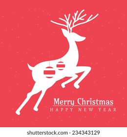 vector white reindeer in red background 