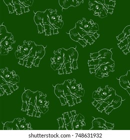 Vector White Rhino Seamless Pattern on Green Background